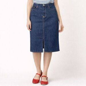 GAP Vintage Y2K Midi Jean Skirt Dark Wash Rigid Front Slit Denim Skirt Size 6